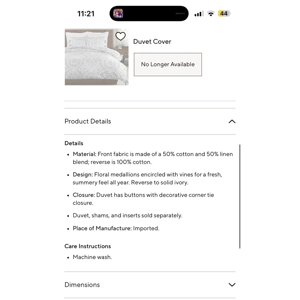 Pottery Barn Ana Medallion Cotton Linen Duvet Cover Grey White Full/Queen
